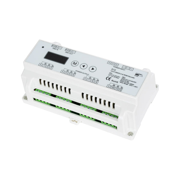 71449 D12 SKYDANCE DC DMX & RDM Dimmer Din Rail Ράγας High Speed Controller / Decoder / Master 12 Καναλιών DC 12-24V 12 x 5A 120W - Max 60.5A 1440W - IP20 Μ15.5 x Π9 x Υ6cm - 5 Years Warranty