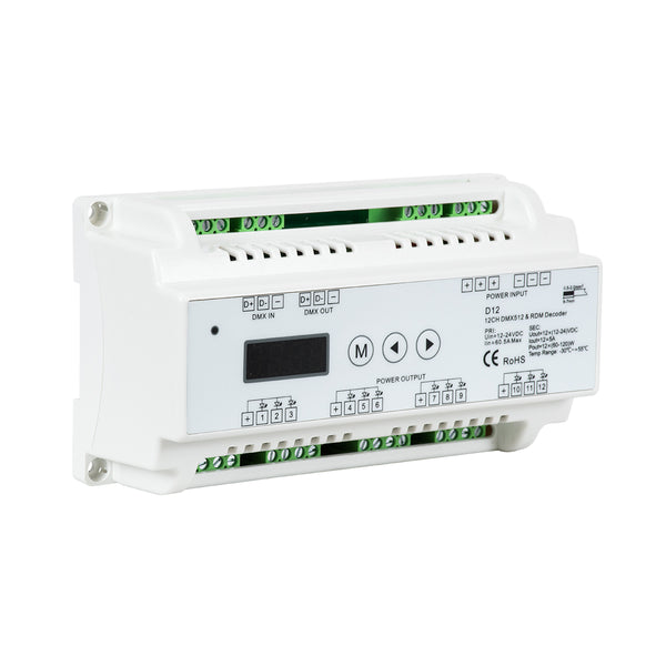 71449 D12 SKYDANCE DC DMX & RDM Dimmer Din Rail Ράγας High Speed Controller / Decoder / Master 12 Καναλιών DC 12-24V 12 x 5A 120W - Max 60.5A 1440W - IP20 Μ15.5 x Π9 x Υ6cm - 5 Years Warranty