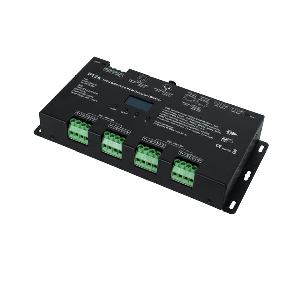 71451 D12A SKYDANCE DC DMX & RDM Dimmer High Speed Controller / Decoder / Master 12 Καναλιών DC 12-24V 12 x 5A 120W - Max 60.5A 1440W - IP20 Μ25 x Π11.5 x Υ4cm - 5 Years Warranty