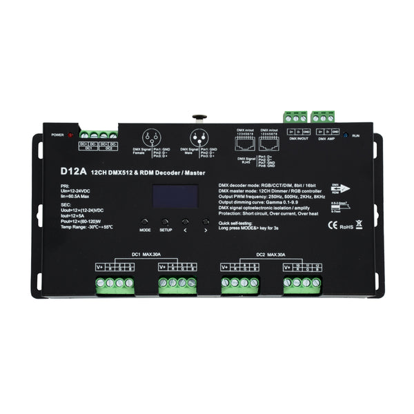 71451 D12A SKYDANCE DC DMX & RDM Dimmer High Speed Controller / Decoder / Master 12 Καναλιών DC 12-24V 12 x 5A 120W - Max 60.5A 1440W - IP20 Μ25 x Π11.5 x Υ4cm - 5 Years Warranty