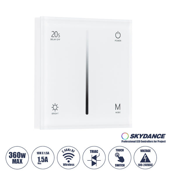 71452 S1-T SKYDANCE AC Smart RF 2.4Ghz & Αφής - Touch Triac Dimming AC100-240V σε AC100-240V 1 x 1.5A 360W - Max 1.5A 360W - IP20 - Λευκό Σώμα - Μ8.5 x Π8.5 x Υ3.2cm - 5 Years Warranty