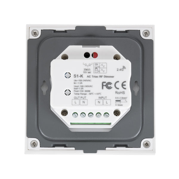 71454 S1-K SKYDANCE AC Smart RF 2.4Ghz & Ροοστάτη - Push ON/OFF Triac Dimming AC100-240V σε AC100-240V 1 x 1.5A 360W - Max 1.5A 360W - IP20 - Λευκό Σώμα - Μ8.5 x Π8.5 x Υ5cm - 5 Years Warranty