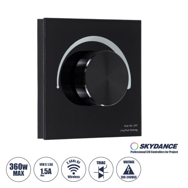 71455 S1-K SKYDANCE AC Smart RF 2.4Ghz & Ροοστάτη - Push ON/OFF Triac Dimming AC100-240V σε AC100-240V 1 x 1.5A 360W - Max 1.5A 360W - IP20 - Μαύρο Σώμα - Μ8.5 x Π8.5 x Υ5cm - 5 Years Warranty