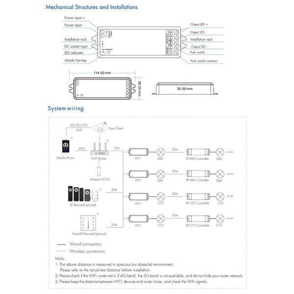 71468 WT1 SKYDANCE DC WiFi & RF 2.4Ghz Dimmer High Speed Controller 2 Καναλιών DC 12-36V 2 x 5A 180W - Max 10A 180W - IP20 Μ11.5 x Π3.5 x Υ2cm - 5 Years Warranty