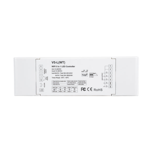 71470 V5-L SKYDANCE DC WiFi & RF 2.4Ghz Dimmer High Speed Controller 5 Καναλιών DC 12-48V 5 x 6A 288W - Max 30A 1440W - IP20 Μ18 x Π5.7 x Υ2.8cm - 5 Years Warranty