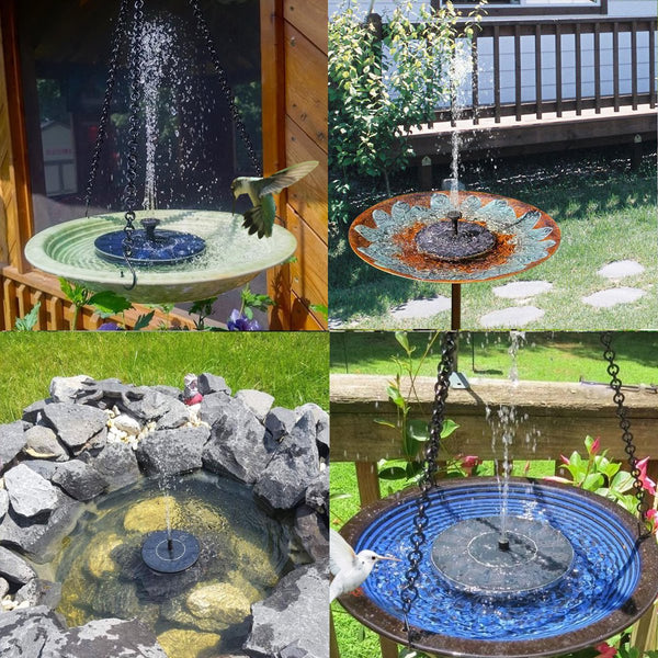 Solarautonomer Photovoltaik-Zierbrunnen mit maximaler Wasserhöhe 30–60 cm – 4 verschiedene Sprühdüsen, wasserdicht IP68, Φ16 x H7,5 cm