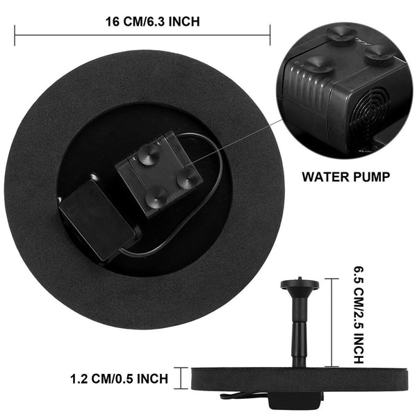 Solarautonomer Photovoltaik-Zierbrunnen mit maximaler Wasserhöhe 30–60 cm – 4 verschiedene Sprühdüsen, wasserdicht IP68, Φ16 x H7,5 cm