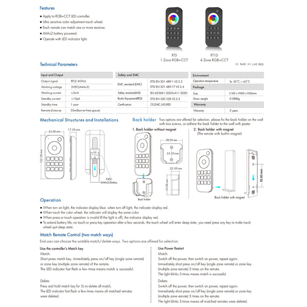 71544 RT10 SKYDANCE Ασύρματο Χειριστήριο Αφής RF 2.4Ghz 4 Group για όλα τα RGBW+WW SKYDANCE Controller DC 3V 2 x AAA - IP20 Μαύρο Μ12.2 x Π5.3 x Υ1.7cm - 5 Years Warranty