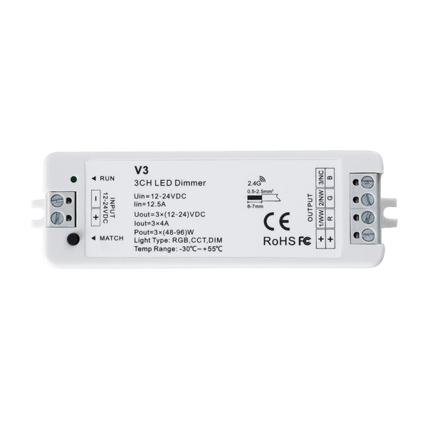 71546 V3 SKYDANCE DC RF 2.4Ghz Dimmer High Speed Controller 3 Καναλιών DC 12-24V 3 x 5A 96W - Max 12A 288W - IP20 Μ10 x Π3.5 x Υ2cm - 5 Years Warranty