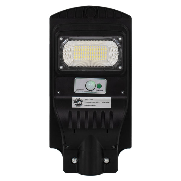 71550 Autonome Solar-Straßenlaterne, Straßenlaterne, LED, SMD, 50 W, 4000 lm, mit integriertem 4500 mAh Li-Ionen-Akku – Tag-Nacht-Sensor, PIR-Bewegungssensor, wasserdicht IP65