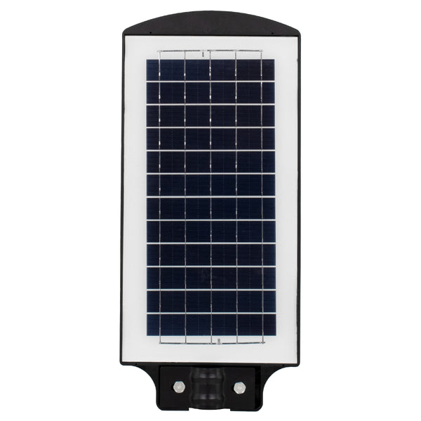 71551 Autonome Solar-Straßenlaterne, Straßenlaterne, LED, SMD, 100 W, 8000 lm, mit integriertem 5500 mAh Li-Ionen-Akku – Tag-Nacht-Sensor, PIR-Bewegungssensor, wasserdicht IP65