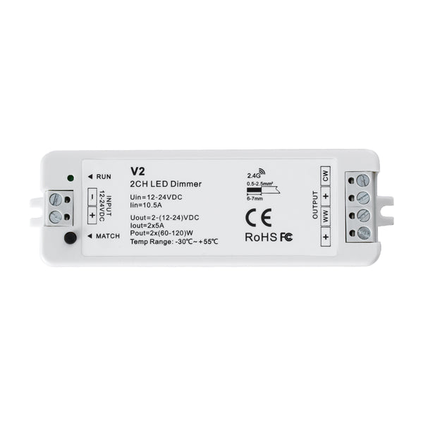 71564 V2 SKYDANCE DC RF 2.4Ghz Dimmer High Speed Controller 2 Καναλιών DC 12-24V 2 x 5A 120W - Max 10.5A 252W - IP20 Μ10 x Π3.5 x Υ2cm - 5 Years Warranty