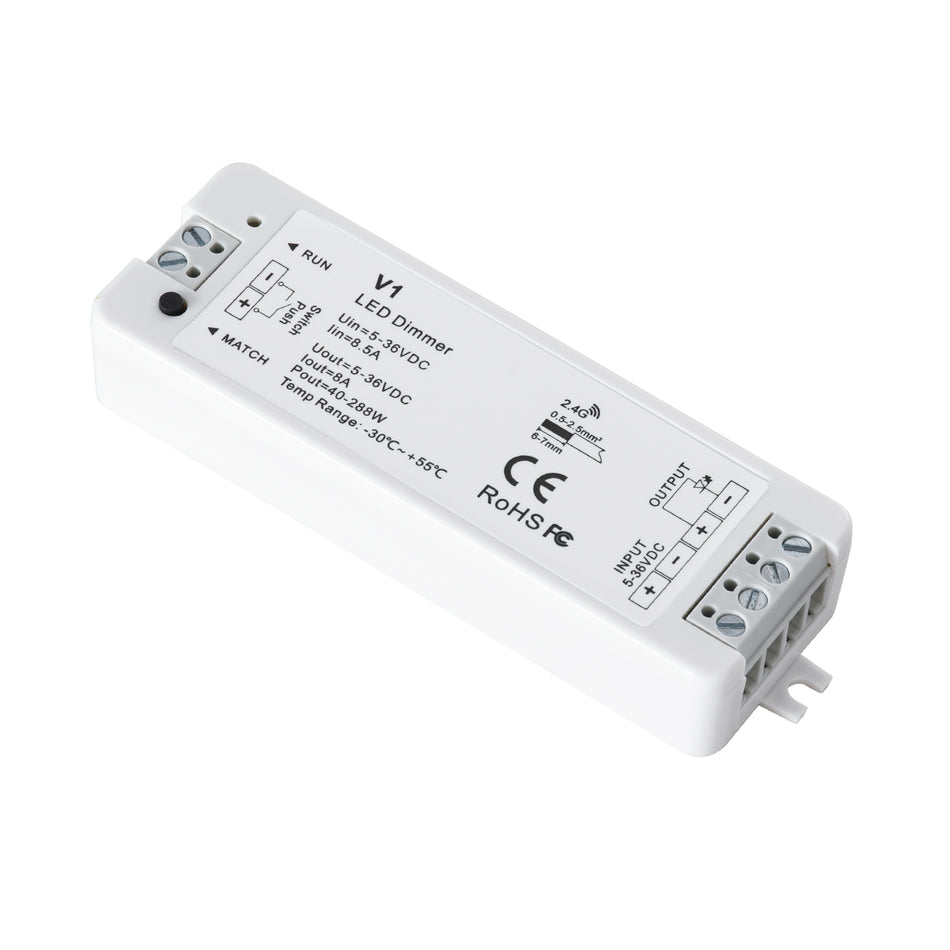 GLOBOSTAR® SKYDANCE-V1 71567 DC RF 2.4Ghz & Push Dimmer / Controller με 1 x 8A 288W Κανάλι DC 5-36V 8A 288W Max IP20 - RF 2.4Ghz & Push Dimming - Μ10 x Π3.5 x Υ2cm - 5 Χρόνια Εγγύηση