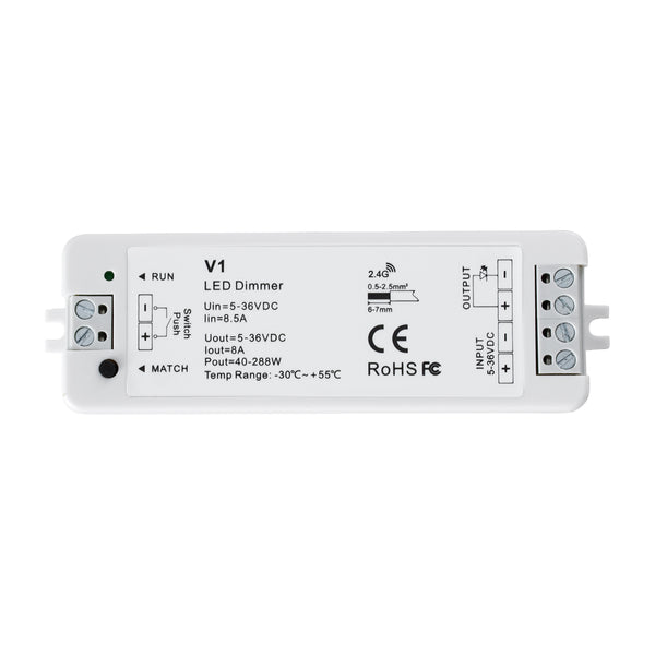 71567 V1 SKYDANCE DC RF 2.4Ghz Dimmer High Speed Controller & Push Dimming 1 Κανάλι DC 5-36V 1 x 8A 288W - Max 8.5A 288W - IP20 Μ10 x Π3.5 x Υ2cm - 5 Years Warranty