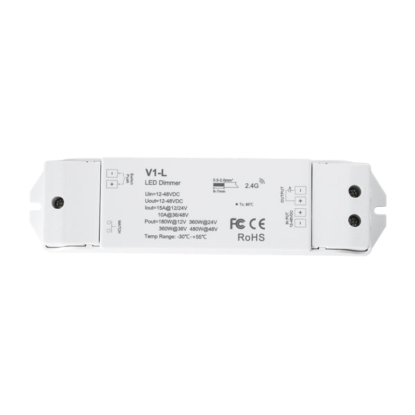 71568 V1-L SKYDANCE DC RF 2.4Ghz Dimmer High Speed Controller & Push Dimming 1 Κανάλι DC 12-48V 1 x 15A 480W - Max 15A 480W - IP20 Μ17.5 x Π4.5 x Υ2.5cm - 5 Years Warranty