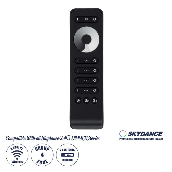 71573 RS6 SKYDANCE Ασύρματο Χειριστήριο Αφής RF 2.4Ghz 4 Καναλιών για όλα τα Μονόχρωμα 4 Καναλιών SKYDANCE Controller DC 3V 2 x AAA - IP20 Μαύρο Μ15.5 x Π4.5 x Υ1.9cm - 5 Years Warranty