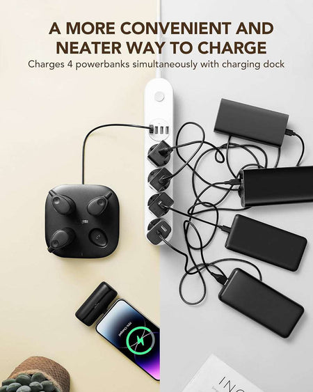 Viyisi G007P Charging Dock with 4 Lightning / iPhone Portable Chargers - Μαγνητικός Σταθμός Φόρτισης με 4 x PowerBank / Φορητές Μπαταρίες Φόρτισης με Ενσωματωμένο Lightning - 4 x 5000mAh - 20W - Black