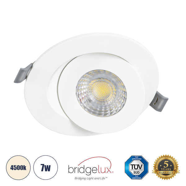 LEXIS JOINT 60990 Einbau-LED-Downlight mit beweglichem Spot, 7 W, 680 lm, 45° AC, 220–240 V, IP44, Φ12 cm x H3,1 cm – rund – Weiß – Naturweiß 4500 K – Bridgelux-Chip – TÜV-zertifizierter Treiber – 5 Jahre Garantie