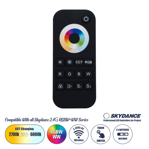 73009 RT5 SKYDANCE Ασύρματο Χειριστήριο Αφής RF 2.4Ghz 1 Group για όλα τα RGBW+WW SKYDANCE Controller  DC 3V 2 x AAA - IP20 Μαύρο Μ5.3 x Π1.75 x Υ12.2cm - 5 Years Warranty