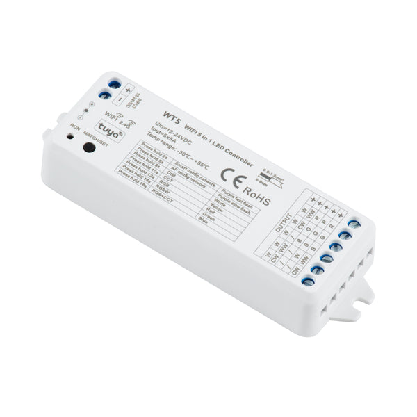 73010 WT5 SKYDANCE DC WiFi & RF 2.4Ghz Dimmer High Speed Controller 5 Καναλιών DC 12-24V 5 x 3A 72W - Max 15A 360W - IP20 Μ10 x Π4 x Υ2cm - 5 Years Warranty