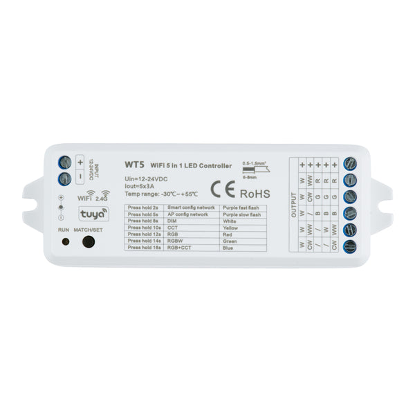 73010 WT5 SKYDANCE DC WiFi & RF 2.4Ghz Dimmer High Speed Controller 5 Καναλιών DC 12-24V 5 x 3A 72W - Max 15A 360W - IP20 Μ10 x Π4 x Υ2cm - 5 Years Warranty