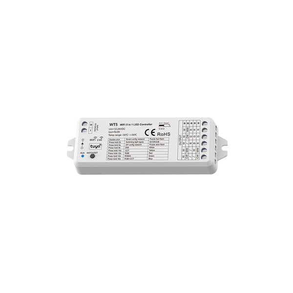 73010 WT5 SKYDANCE DC WiFi & RF 2.4Ghz Dimmer High Speed Controller 5 Καναλιών DC 12-24V 5 x 3A 72W - Max 15A 360W - IP20 Μ10 x Π4 x Υ2cm - 5 Years Warranty