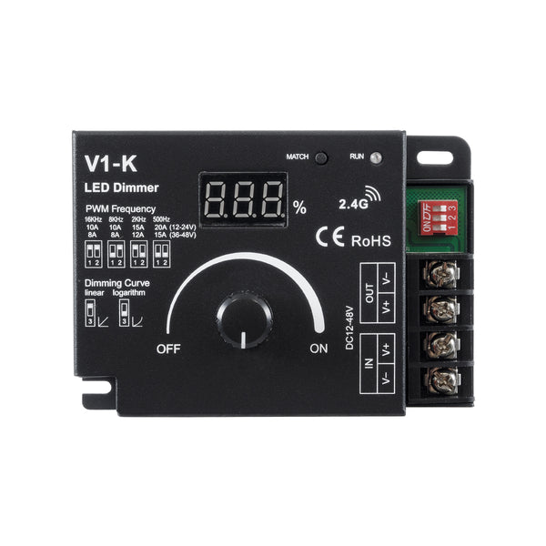 73117 V1-K SKYDANCE DC RF 2.4Ghz Dimmer PWM Frequency Controller 1 Κανάλι DC 12-24V 1 x 20A 480W - Max 20A 480W - IP20 Μ10.7 x Π7.5 x Υ3.8cm - 5 Χρόνια Εγγύηση