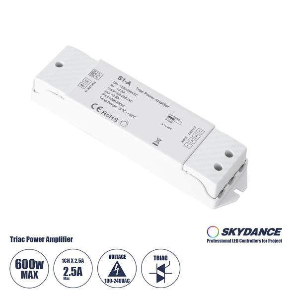 73128 S1-A SKYDANCE AC Triac Amplifier 1 Κανάλι AC 100-240V 1 x 2.5A 600W - Max 2.5A 600W - IP20  Μ17.5 x Π4.5 x Υ2.5cm - 5 Χρόνια Εγγύηση