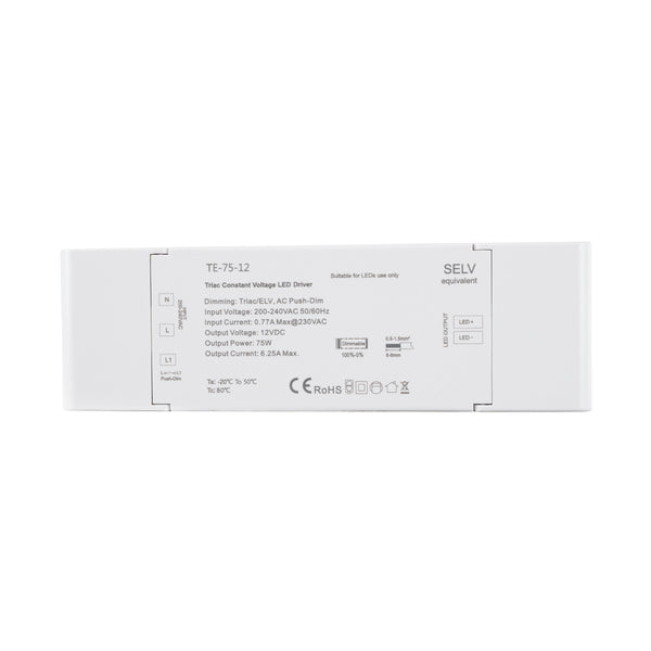 73129 TE-75-12 SKYDANCE AC Triac Dimmer Push Dimming 1 Κανάλι AC 200-240V 1 x 6.25A 75W - Max 6.25A 75W - IP20 Μ18 x Π5.7 x Υ3cm - 5 Χρόνια Εγγύηση