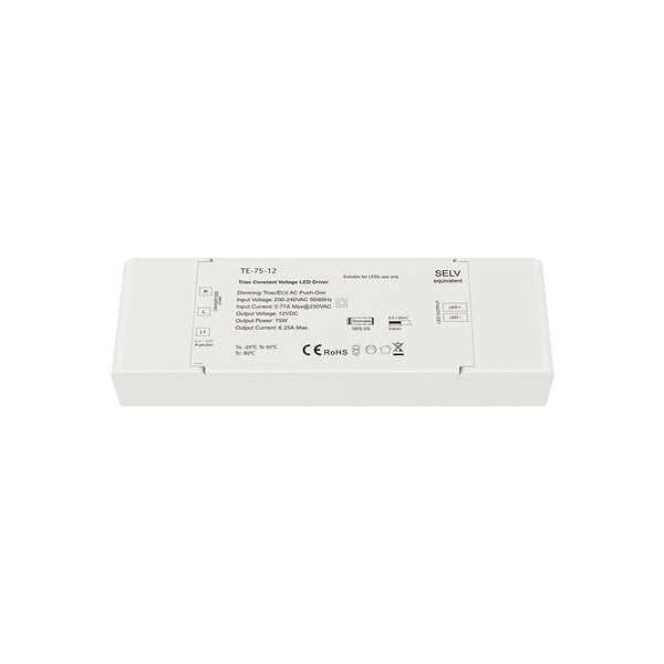 73129 TE-75-12 SKYDANCE AC Triac Dimmer Push Dimming 1 Κανάλι AC 200-240V 1 x 6.25A 75W - Max 6.25A 75W - IP20 Μ18 x Π5.7 x Υ3cm - 5 Χρόνια Εγγύηση