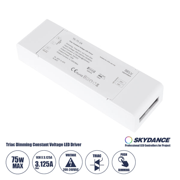 73130 TE-75-24 SKYDANCE AC Triac Dimmer Push Dimming 1 Κανάλι AC 200-240V 1 x 3.125A 75W - Max 3.125A 75W - IP20 Μ18 x Π5.7 x Υ3cm - 5 Χρόνια Εγγύηση