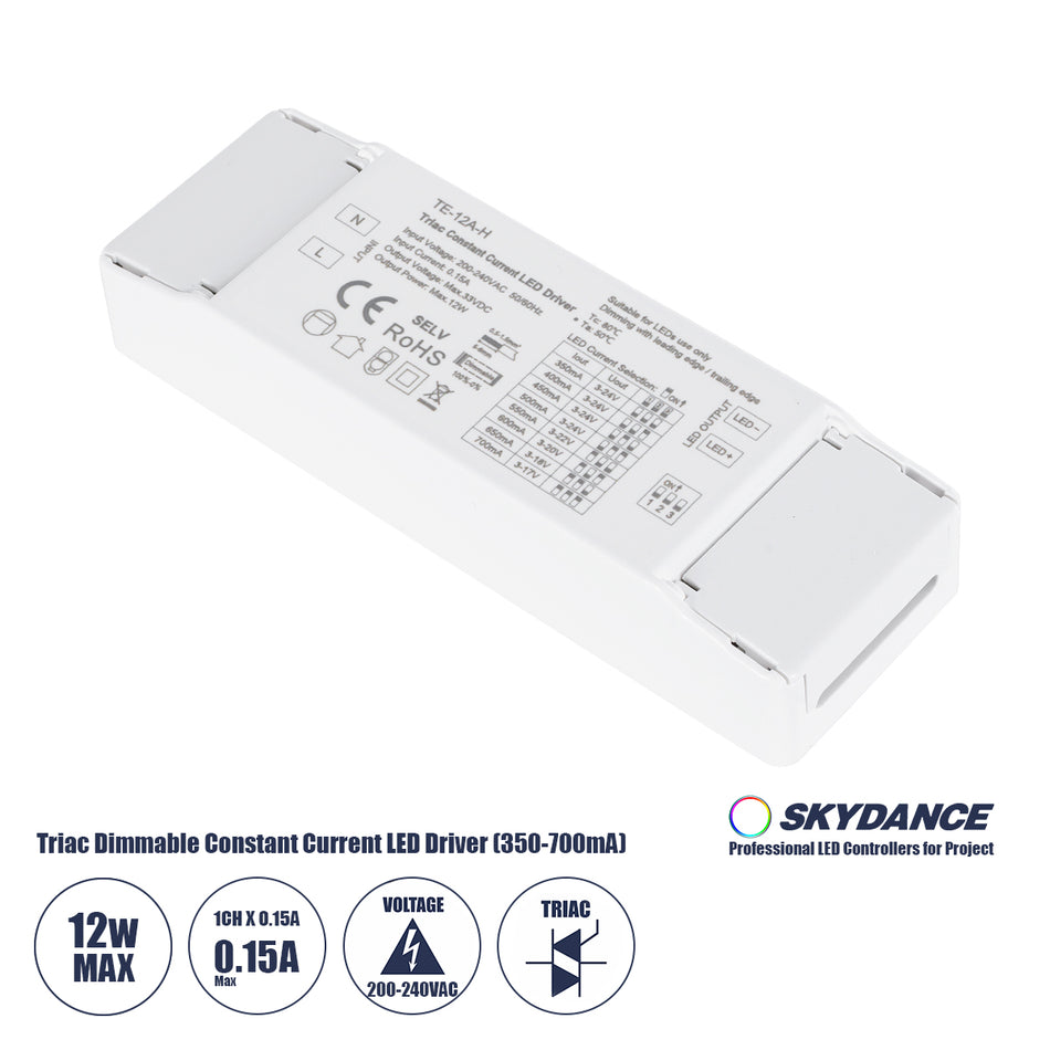 GloboStar® 73131 TE-12A-H SKYDANCE AC Triac Dimmable Constant Current LED Driver 1 Κανάλι AC 200-240V 1 x 0.15A 12W - Max 0.15A 12W - IP20 Μ11.1 x Π3.7 x Υ2cm - 5 Χρόνια Εγγύηση