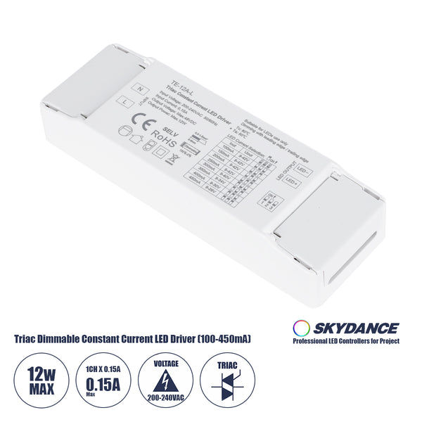 73132 TE-12A-L SKYDANCE AC Triac Dimmable Constant Current LED Driver 1 Κανάλι AC 200-240V 1 x 0.15A 12W - Max 0.15A 12W - IP20  Μ11.1 x Π3.7 x Υ2cm - 5 Χρόνια Εγγύηση