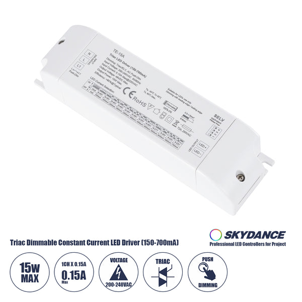 73133 TE-15A SKYDANCE AC Triac Dimmable Constant Current LED Driver Push Dimming 1 Κανάλι AC 200-240V 1 x 0.15A 15W - Max 0.15A 15W - IP20  Μ15.1 x Π4.1 x Υ3cm - 5 Χρόνια Εγγύηση