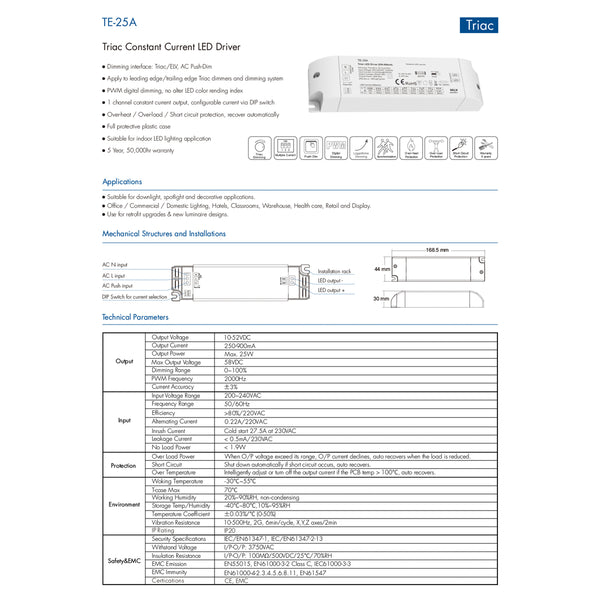 73134 TE-25A SKYDANCE AC Triac Dimmable Constant Current LED Driver 1 Κανάλι AC 200-240V 1 x 0.22A 25W - Max 0.22A 25W - IP20  Μ17.5 x Π4.4 x Υ3cm - 5 Χρόνια Εγγύηση