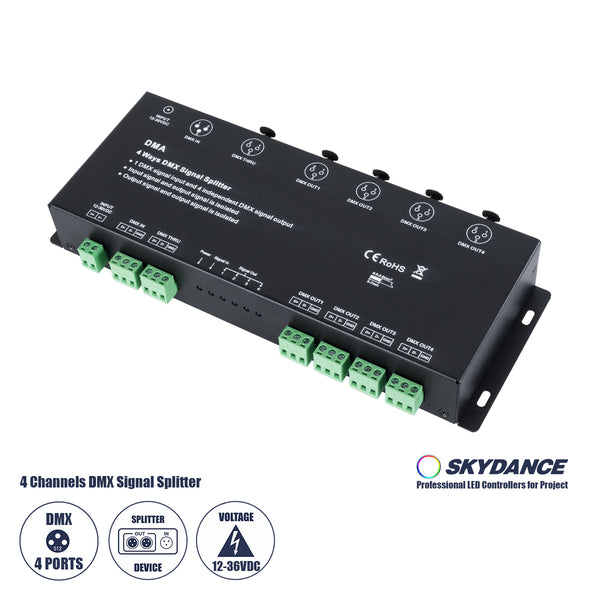 73136 DMA SKYDANCE DC DMX512 Signal Splitter / Amplifier 4 Καναλιών DC 12-36V - IP20 Μ25.6 x Π9.2 x Υ3.8cm - 5 Χρόνια Εγγύηση