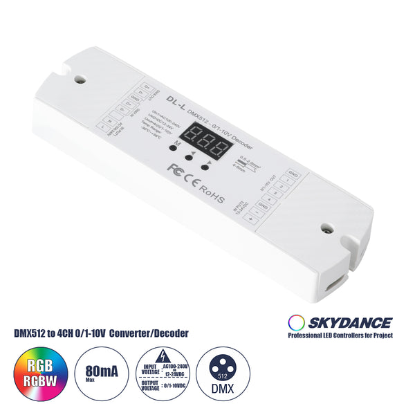 73140 DL-L SKYDANCE AC DMX512 to 0/1-10V Converter / Decoder 4 Καναλιών - 2 Inputs DC 12-24V ή AC 100-240V - IP20  Μ17 x Π5 x Υ2.5cm - 5 Χρόνια Εγγύηση