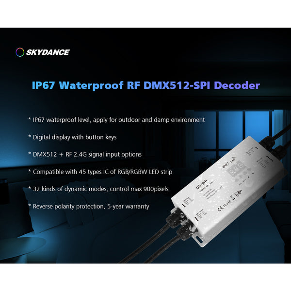 73143 DS-WP SKYDANCE DC RF 2.4Ghz DMX512 to SPI Decoder DC 5-24V - Αδιάβροχο IP65 Μ17 x Π8 x Υ4cm - 5 Χρόνια Εγγύηση