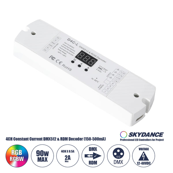 73145 D4C-L SKYDANCE DC DMX512 Constant Current & RDM Decoder 4 Καναλιών DC 12-48V 4 x 0.5A 22.5W - Max 2A 90W - IP20  Μ17 x Π5 x Υ2.5cm - 5 Χρόνια Εγγύηση