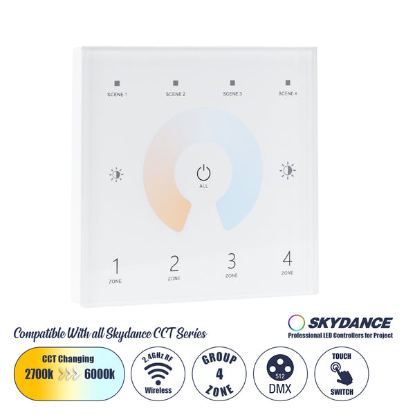 73160 T12 SKYDANCE Ασύρματο DMX512 Επιτοίχιο Χειριστήριο RF 2.4Ghz 4 Group για όλα τα SKYDANCE DMX512 Controller AC 100-240V Max 0.1A - IP20  Μ8.5 x Π8.5 x Υ3.5cm - 5 Χρόνια Εγγύηση