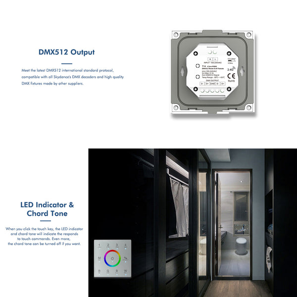 73160 T12 SKYDANCE Ασύρματο DMX512 Επιτοίχιο Χειριστήριο RF 2.4Ghz 4 Group για όλα τα SKYDANCE DMX512 Controller AC 100-240V Max 0.1A - IP20  Μ8.5 x Π8.5 x Υ3.5cm - 5 Χρόνια Εγγύηση