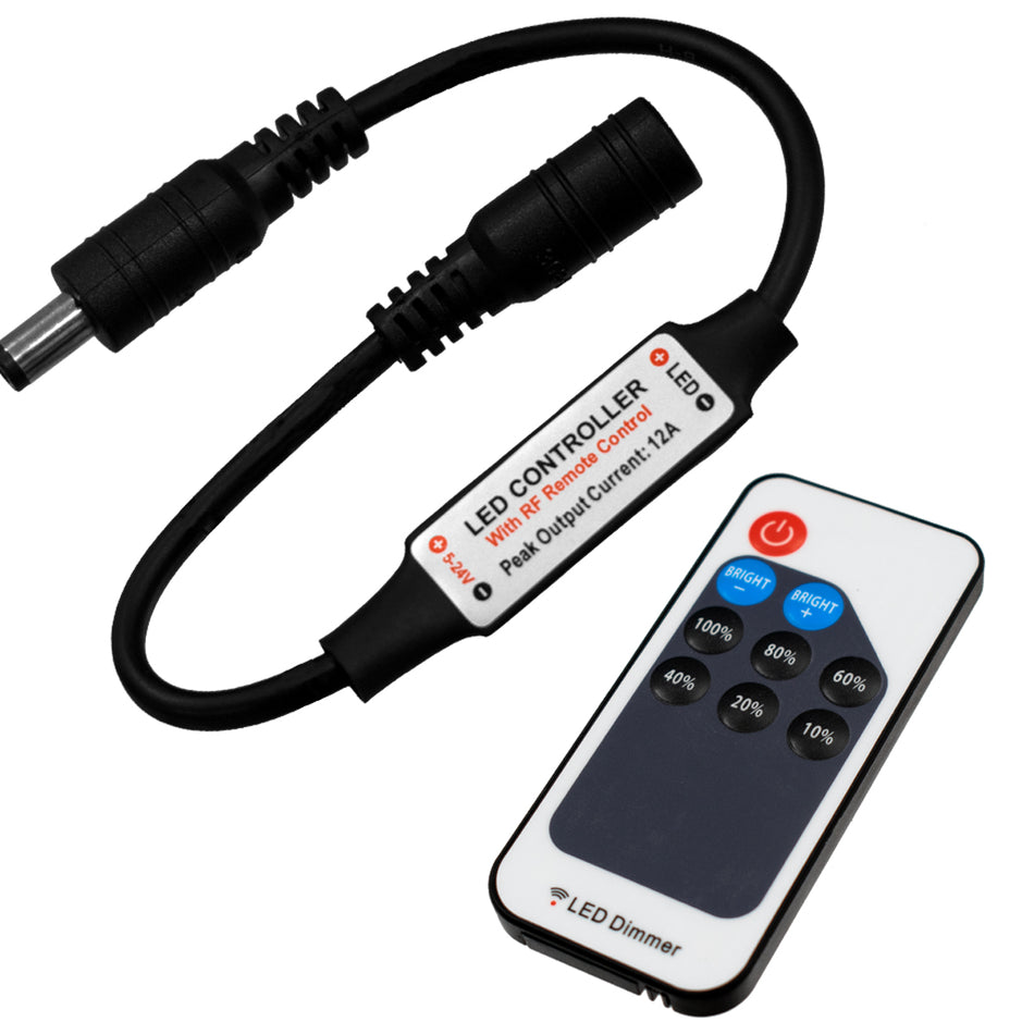 GLOBOSTAR® DIMMEROLI 73308 Σετ Dimmer με RF Ασύρματο Χειριστήριο με 1 x 6A 144W Κανάλι DC 5-24V 6A 144W Max IP20 - RF2.4Ghz - Μ25 x Π1.3 x Υ0.5cm - 2 Χρόνια Εγγύηση