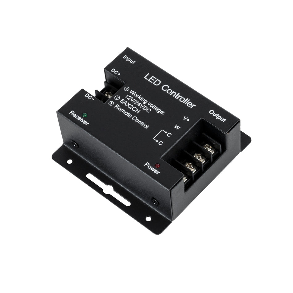 GLOBOSTAR® CCTCONTROLLER 73351 Σετ Dimmer / Controller με RF Ασύρματο Χειριστήριο με 2 x 6A 144W Κανάλια DC 12-24V 12A 288W Max IP20 - RF2.4Ghz SYNC - Μ8.3 x Π8.3 x Υ3.2cm - 2 Χρόνια Εγγύηση
