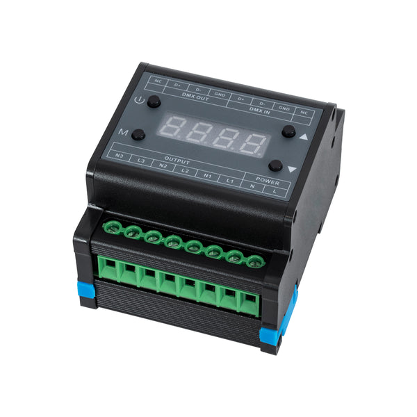 73372 AC Triac DMX Dimmer Din Rail Ράγας 3 Καναλιών AC 100-240V 3 x 1A 220W - Max 3A 660W - IP20 Μ8 x Π9 x Υ6cm - 5 Years Warranty