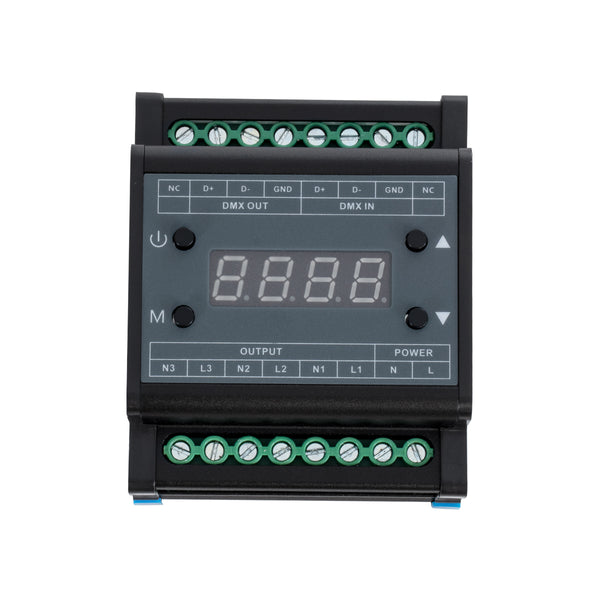 73372 AC Triac DMX Dimmer Din Rail Ράγας 3 Καναλιών AC 100-240V 3 x 1A 220W - Max 3A 660W - IP20 Μ8 x Π9 x Υ6cm - 5 Years Warranty