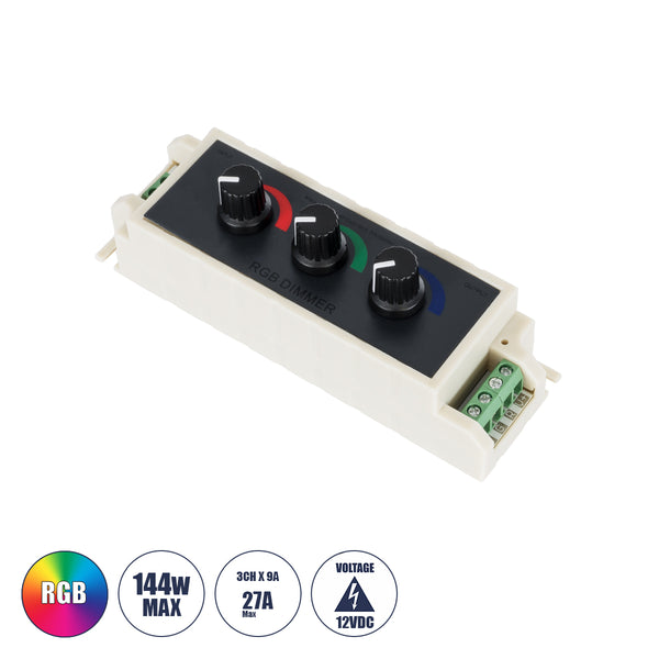 73419 DC RGB Dimmer Controller 3 Καναλιών DC 12V 3 x 9A 144W - Max 27A 144W - IP20 Μ13 x Π4 x Υ4.5cm - 3 Χρόνια Εγγύηση