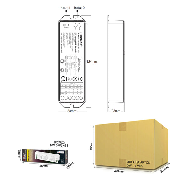 73422 LS2 Mi-BOXER DC RF 2.4Ghz 5 in 1 Dimmer High Speed Controller / Dimmer 5 Καναλιών DC 12-24V 5 x 3A 72W - Max 15A 360W - IP20 RGBW+WW Μ13 x Π5 x Υ2.5cm - 5 Years Warranty