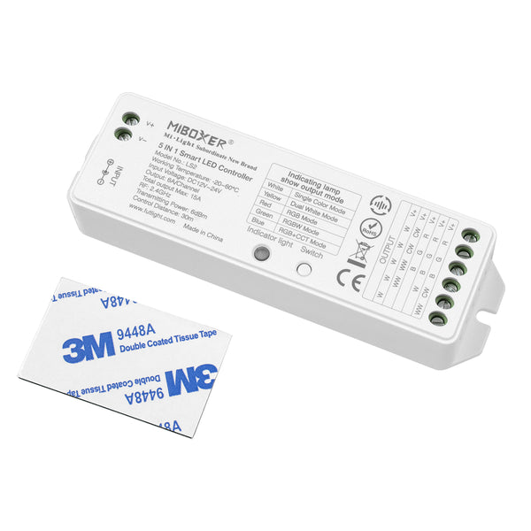 73422 LS2 Mi-BOXER DC RF 2.4Ghz 5 in 1 Dimmer High Speed Controller / Dimmer 5 Καναλιών DC 12-24V 5 x 3A 72W - Max 15A 360W - IP20 RGBW+WW Μ13 x Π5 x Υ2.5cm - 5 Years Warranty