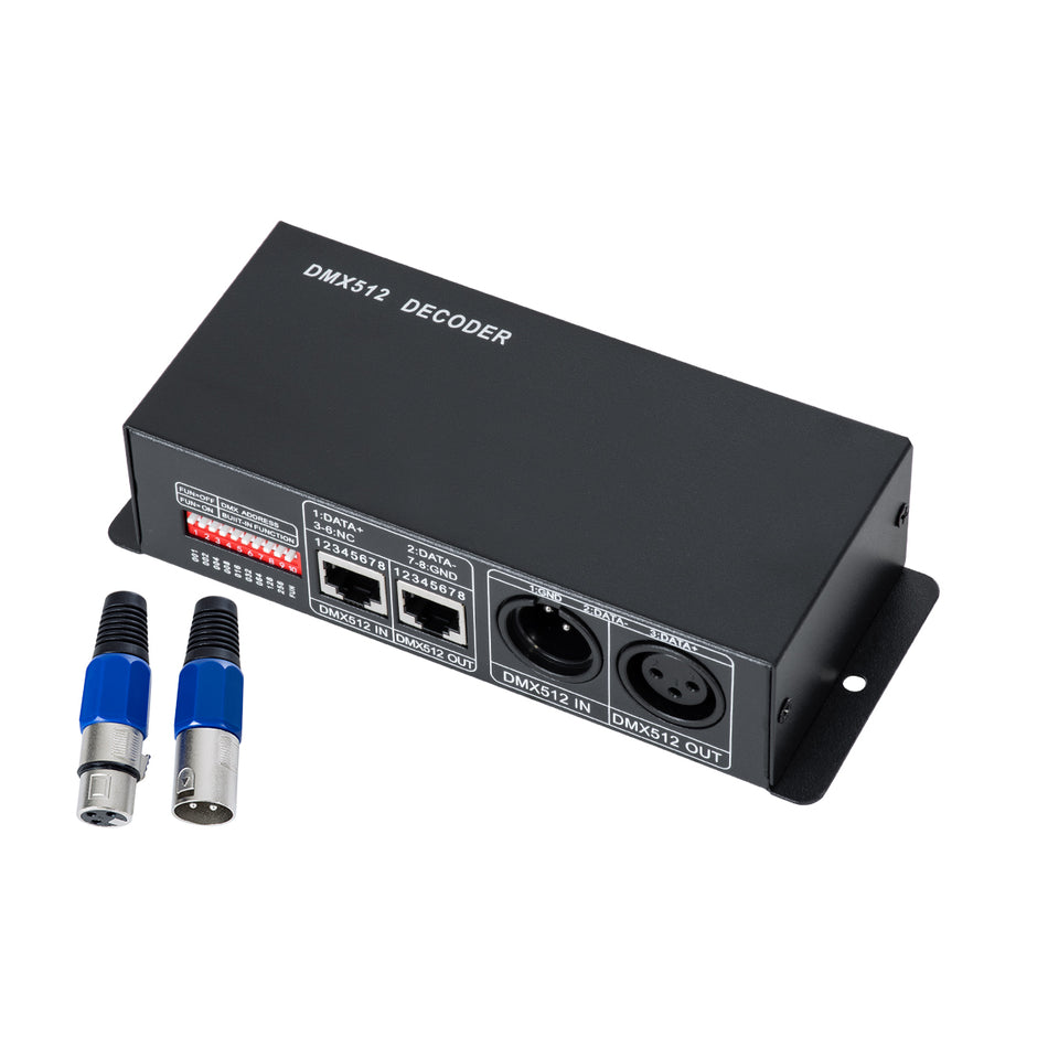 GLOBOSTAR® RGBCONTROLLER 73490 DC DMX Master Dimmer / Controller / Decoder Υψηλής Ταχύτητας με 3 x 8A 192W Κανάλια DC 12-24V 24A 576W Max IP20 - DMX512 & RDM - Μ16 x Π9 x Υ6cm - 2 Χρόνια Εγγύηση