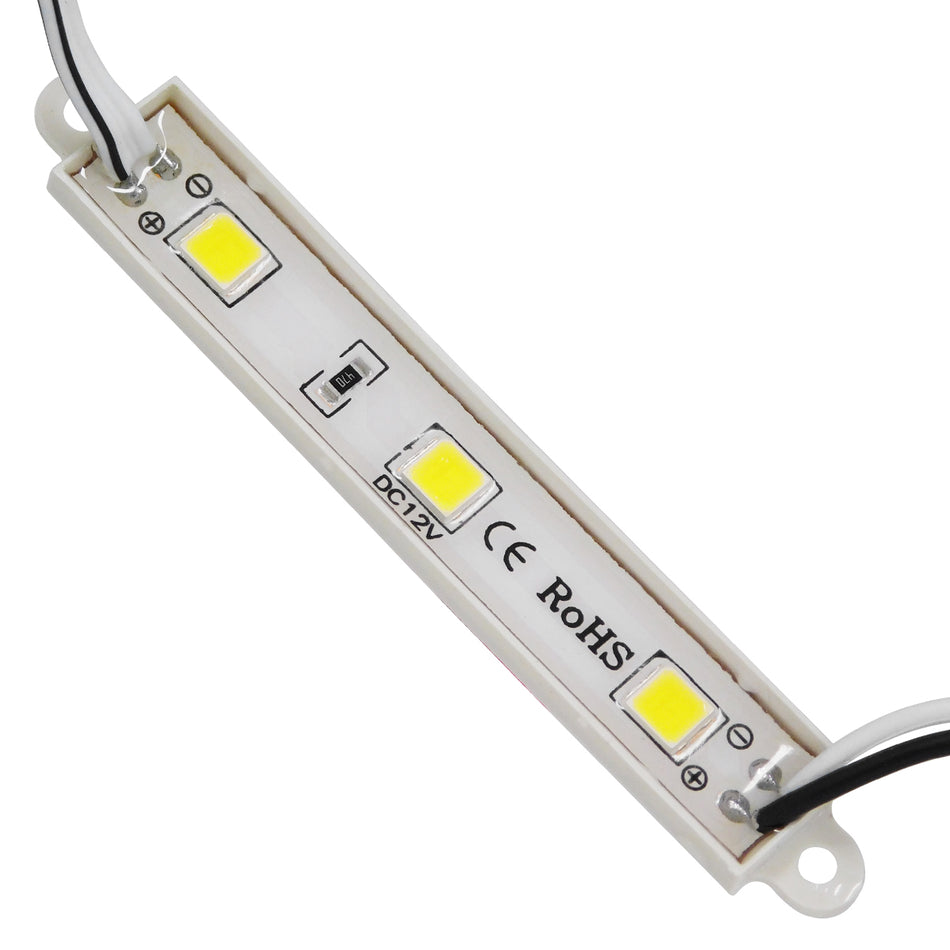 GLOBOSTAR® MODULARI 73701 Module LED 0.8W 80lm 120° DC 12V Αδιάβροχο IP65 3 x SMD5050 Chip Ψυχρό Λευκό 6000K Dimmable - Μ8.7 x Π1.3 x Υ0.5cm - Πακέτο 20 Τεμαχίων - 3 Χρόνια Εγγύηση